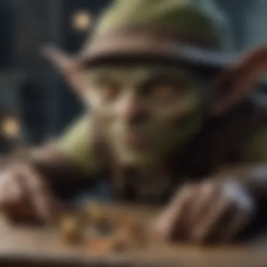 Sneaky Goblin Rogue lurking in shadows with a glint of mischief in his eyes