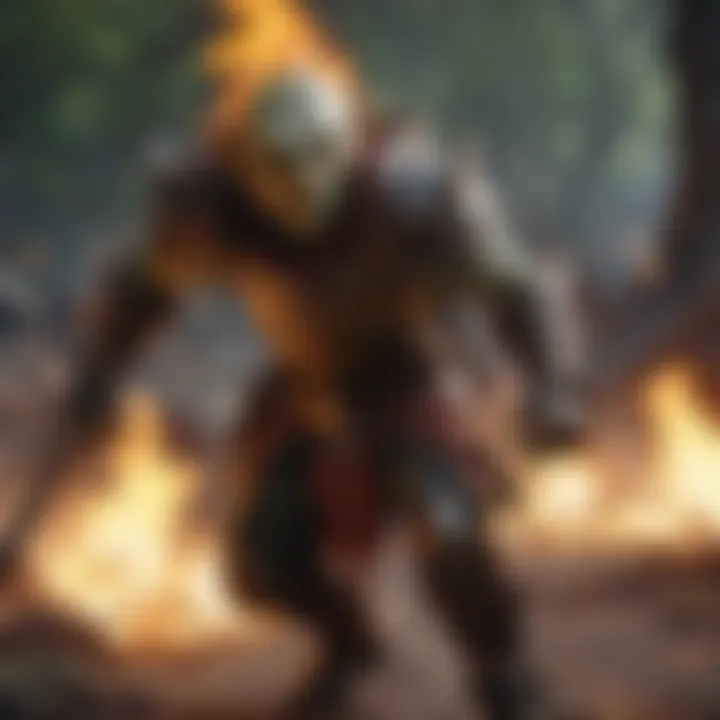 Fiery Goblin Warrior leading a charge on the battlefield with flames engulfing the background