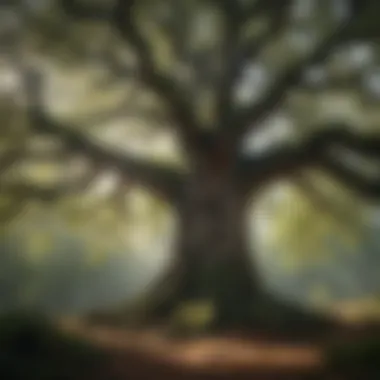 A majestic oak tree standing tall in the forest