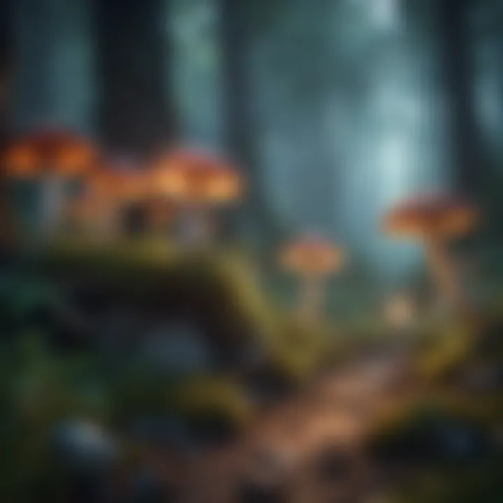 Magical forest with glowing mushrooms