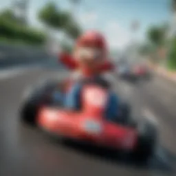 A vibrant Mario Kart racing scene showcasing iconic characters and tracks