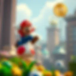 An iconic scene from Super Mario Brothers featuring Mario jumping over a Goomba