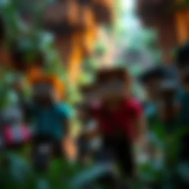 Diverse Characters on an Adventure A diverse group of Minecraft characters embarking on an adventure through a vibrant biome.