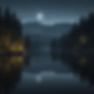 Moonlit reflection on a tranquil lake during a dance