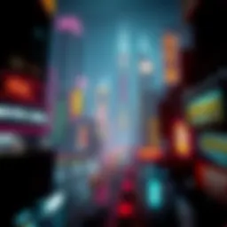A captivating view of Night City showcasing the vibrant neon lights and architecture