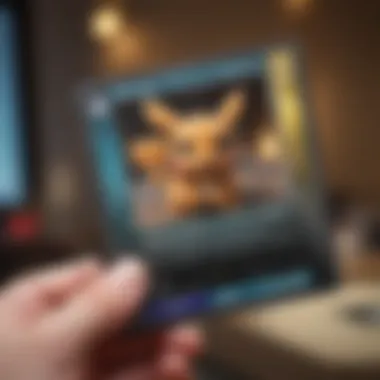 A close-up of a Pokémon card being evaluated for authenticity