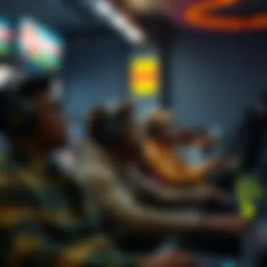 Engagement of Diverse Gamers with Fighter Jets Diverse audience enjoying fighter jet arcade games