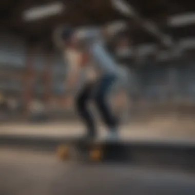 Artistic shot of a skater grinding a rail in a virtual skatepark