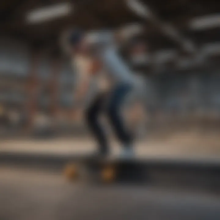 Artistic shot of a skater grinding a rail in a virtual skatepark