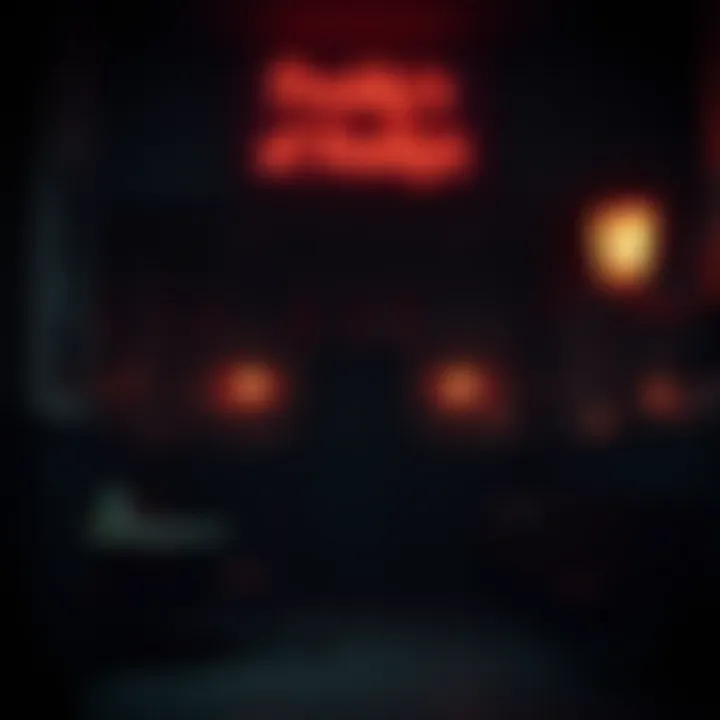 A dark and eerie atmosphere of a Five Nights at Freddy's gameplay setting.