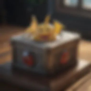 Close-up of iconic Pokemon symbols on the ring box