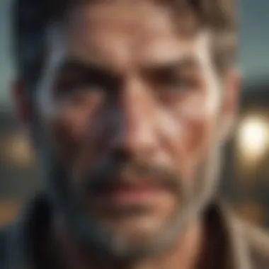 Detailed close-up of protagonist's determined expression