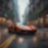 Sleek sports car blazing through city streets