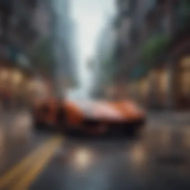 Sleek sports car blazing through city streets