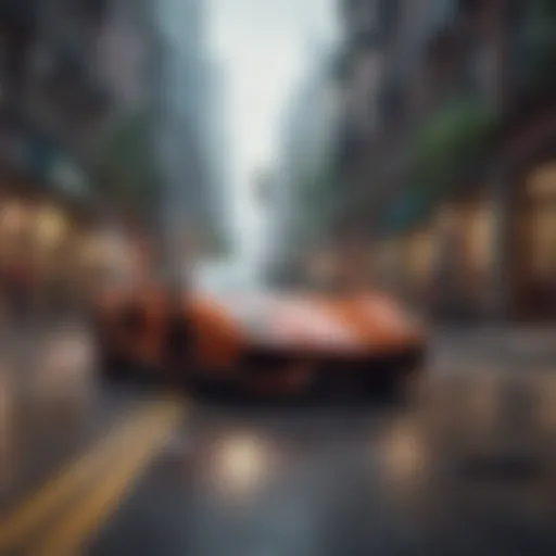 Sleek sports car blazing through city streets