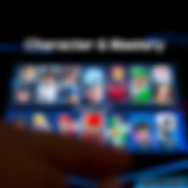 Close-up of a character selection screen showcasing various fighters