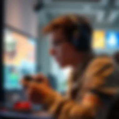 A focused gamer analyzing gameplay strategies on a screen