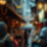 A vibrant marketplace bustling with players trading items.