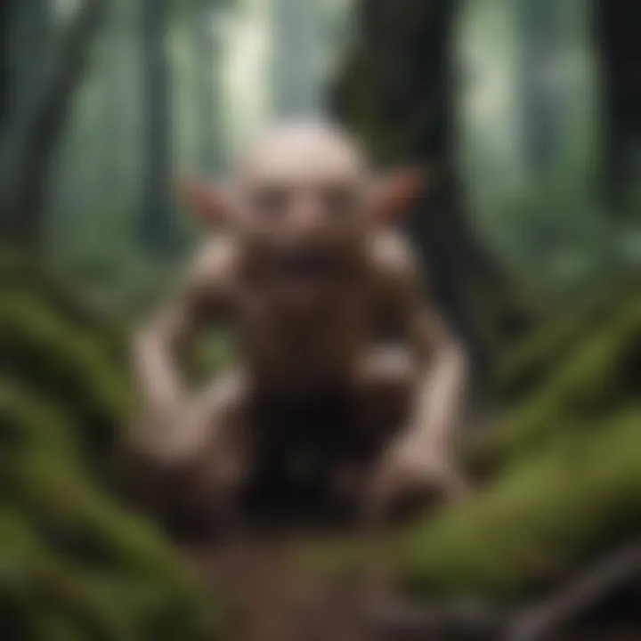 Smeagol's internal struggle depicted in a dark forest