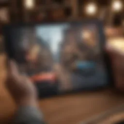 A vibrant illustration depicting a digital comic book platform on a tablet.