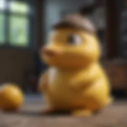A close-up of the Psyduck stuffed toy showcasing its unique design features