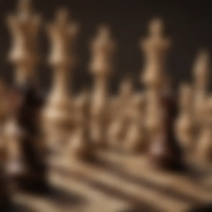 An intricate chessboard with pieces in mid-game, showcasing strategic placement.