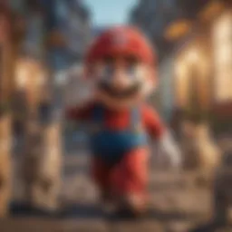 A captivating illustration of Mario interacting with feline companions in a vibrant world.