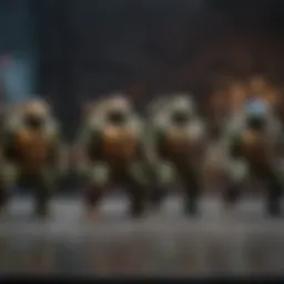 A display of various Teenage Mutant Ninja Turtles toys showcasing their evolution over the years