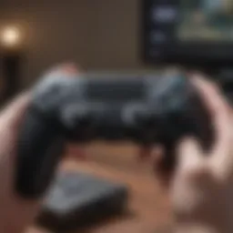 A gamer showcasing Twitch Prime benefits on a console