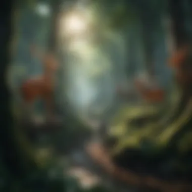 Magical forest with glowing enchanted creatures