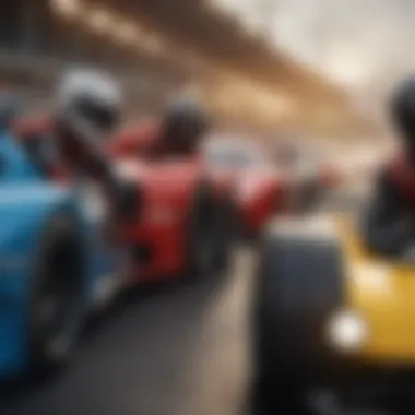 Group of diverse virtual drivers gearing up for a race