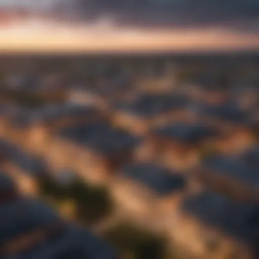 Aerial view of Guelph skyline during sunset