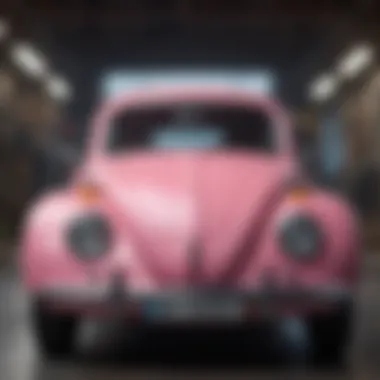 Distinctive pink bug car front view