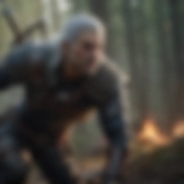 Artistic representation of Geralt of Rivia in battle